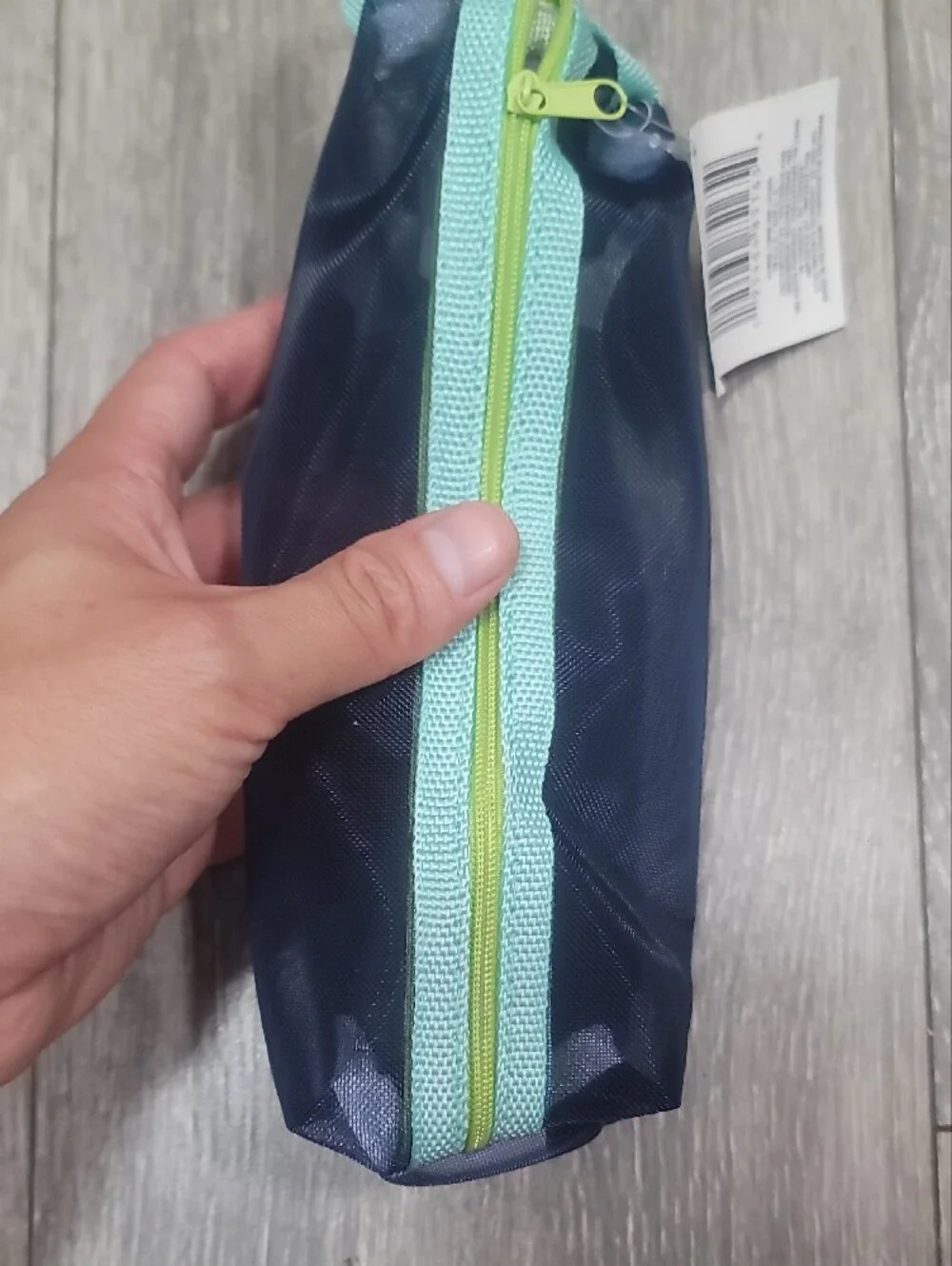 Navy Blue with Mint Green Zipper Mesh Pencil Pouch